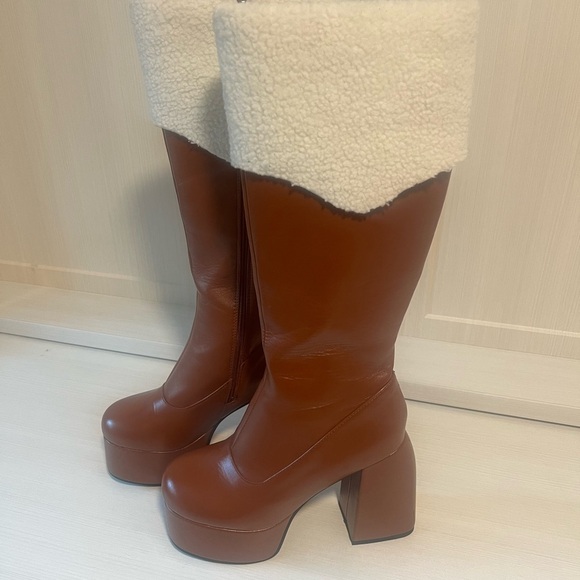 Brown and Cream Heeled Boots with Chunky Heel 39 - Picture 5 of 13